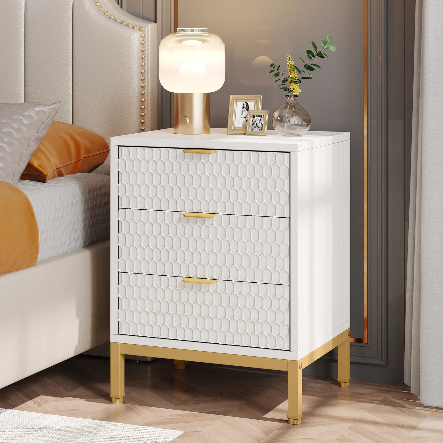 Tribesigns Modern Nightstand With 3 Drawers Bedside Table