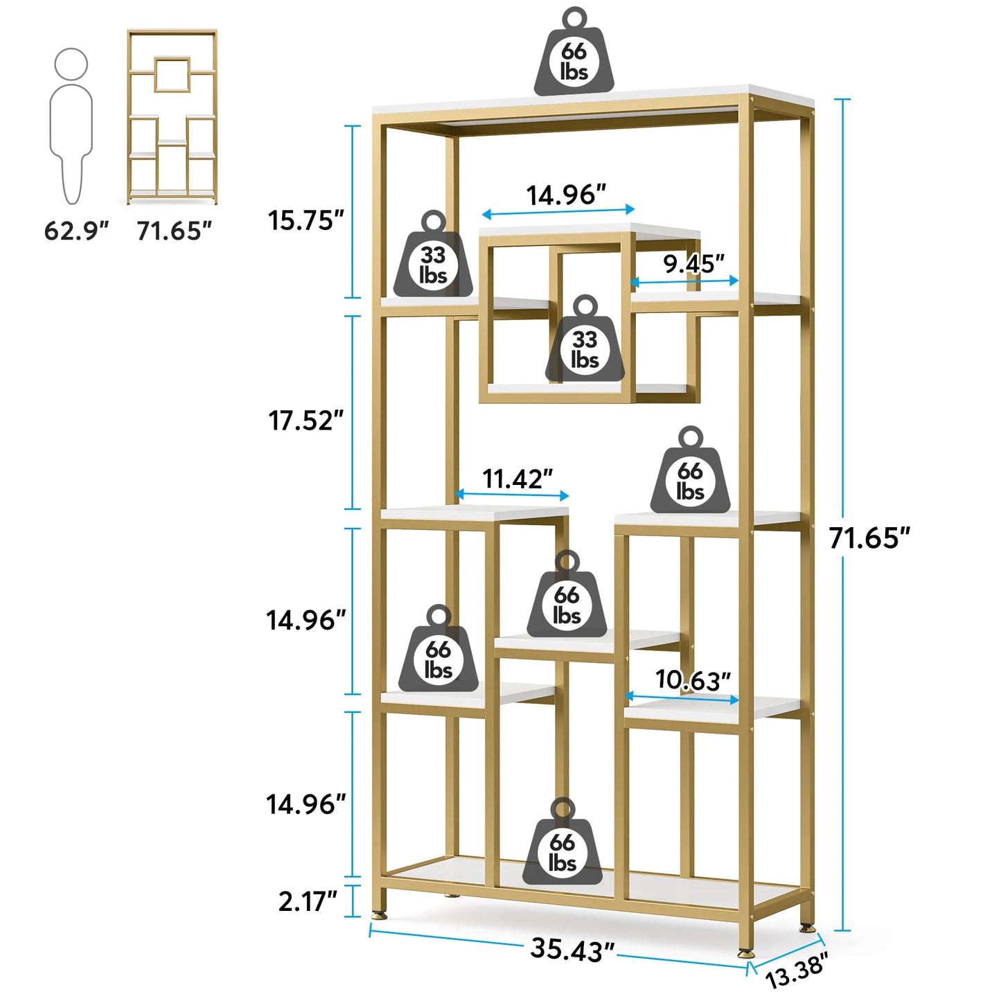 Tribesigns Geometric Bookshelf With Metal Frame Storage