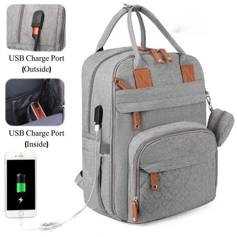 Diaper Bag Backpack Waterproof With Changing Station Straps