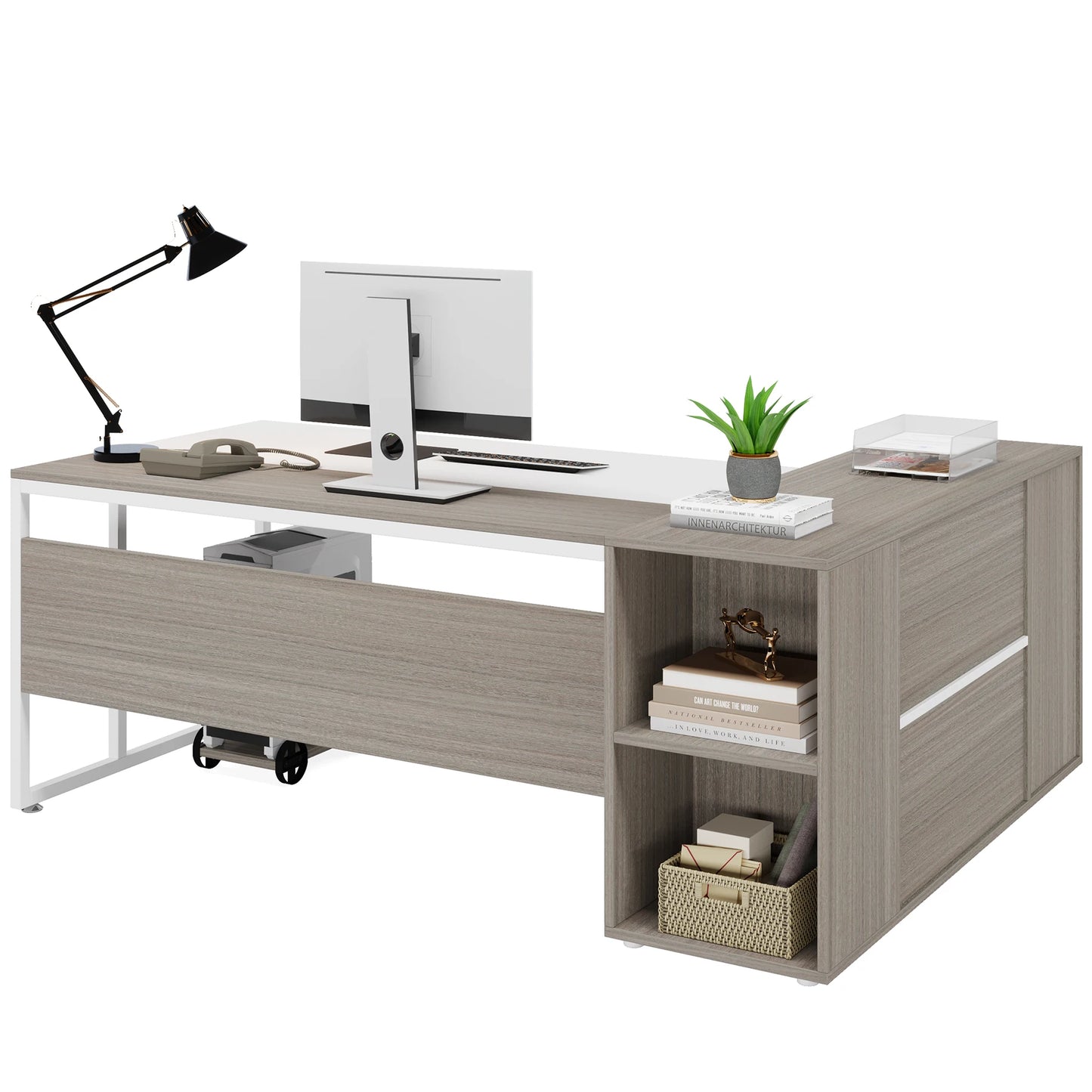 Tribesigns Executive Desk With Cabinet Storage Shelves