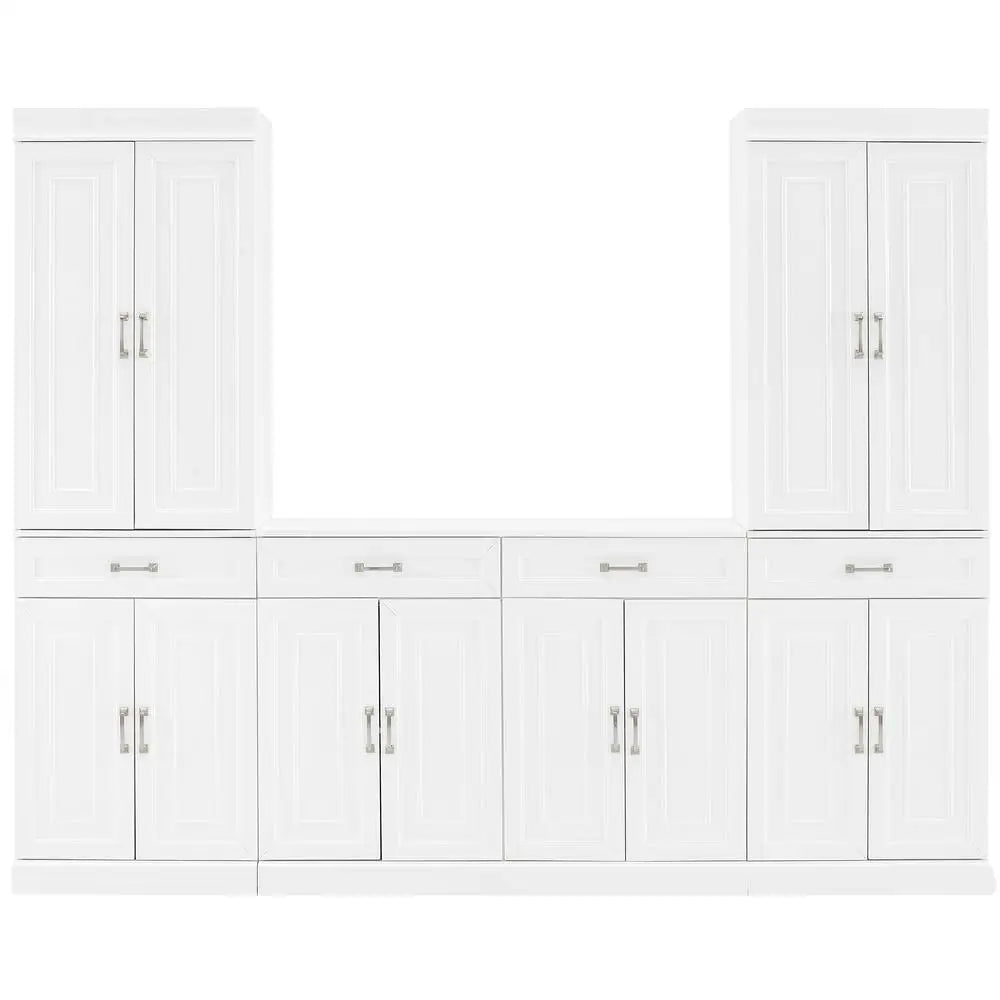 3-Piece Traditional Kitchen Storage Set with Adjustable Shelves and Magnetic Closures White Wood Cabinet Sideboard Buffet