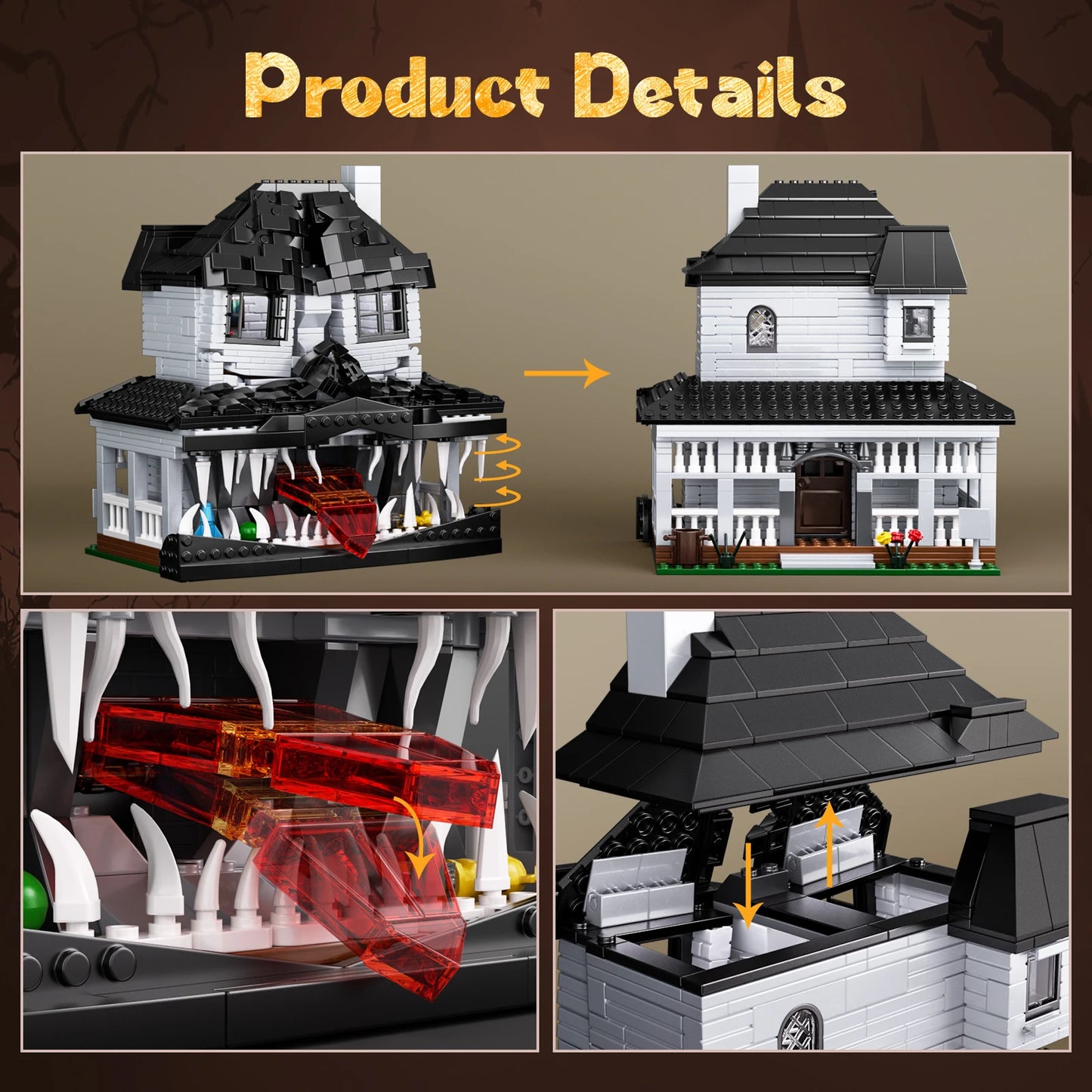 Monster Haunted House Building Blocks Set Scary Valley Horror Decor with Light Model Bricks Toy Halloween Gift for Kids Adults