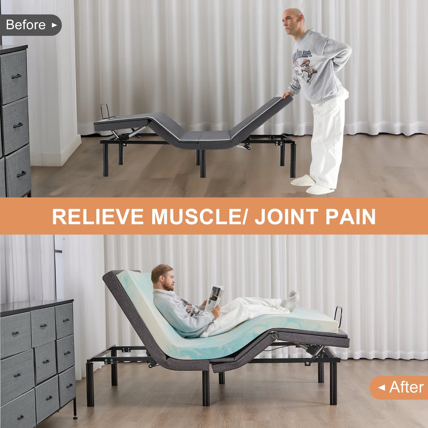 JHK Electric Adjustable Bed Frame With Wireless Remote