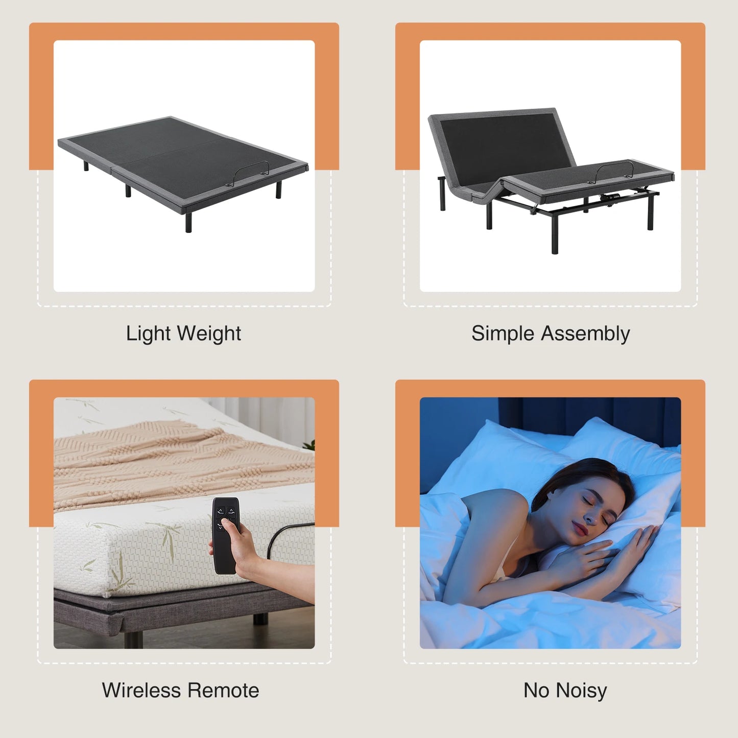JHK Electric Adjustable Bed Frame With Wireless Remote