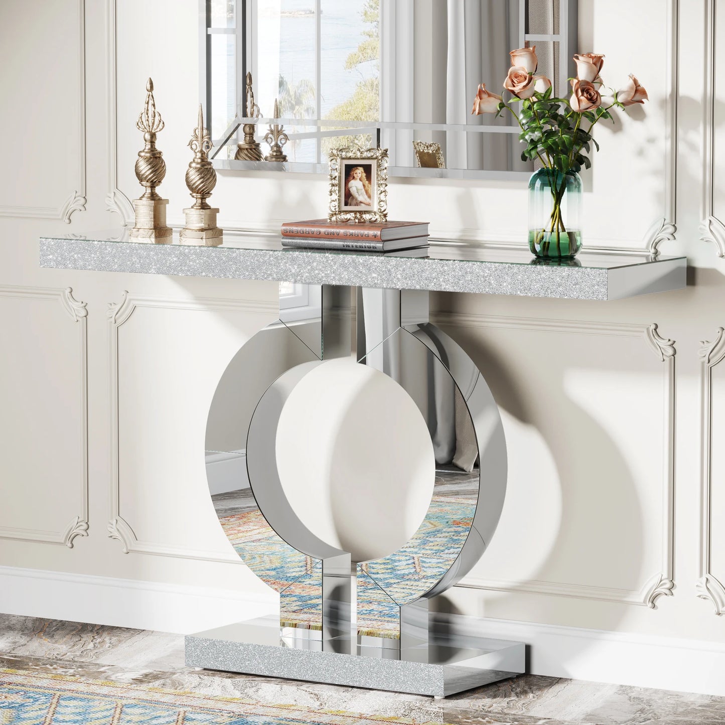 Tribesigns Mirrored Console Table Modern Entryway With Thickened Mirror Finish