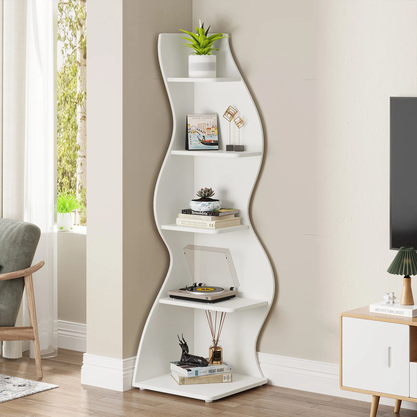 Tribesigns 5 Tier Corner Shelf Wall Bookshelf Plant Stand