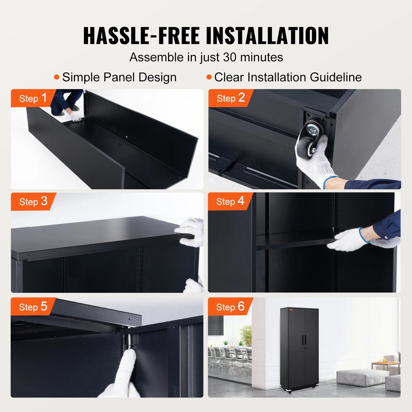 VEVOR 200 lbs Metal Storage Cabinet Organizer with Wheels Adjustable Shelves Cabinet Black for Home Office Garage