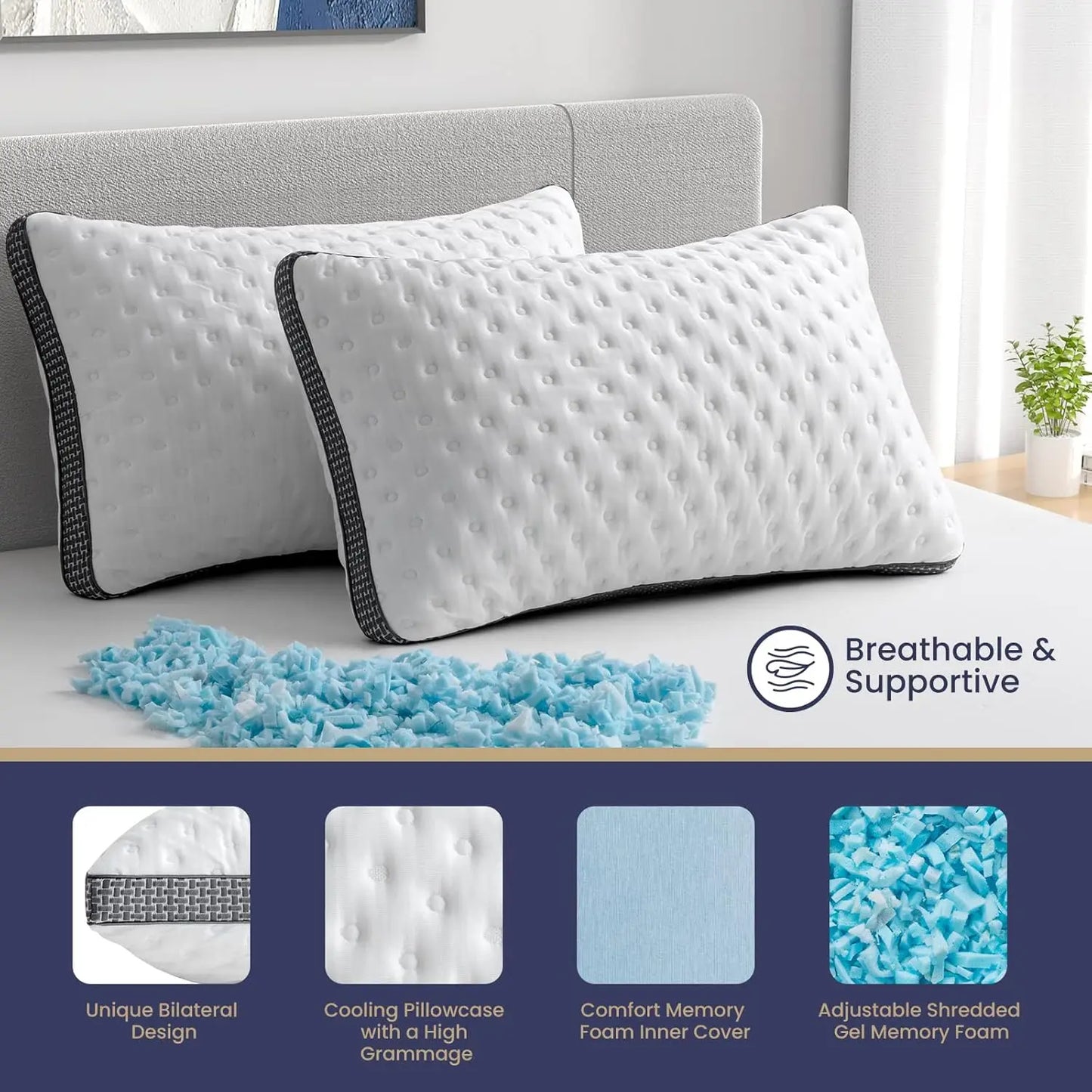 BedStory Queen Cooling Memory Foam Pillow CertiPURUS