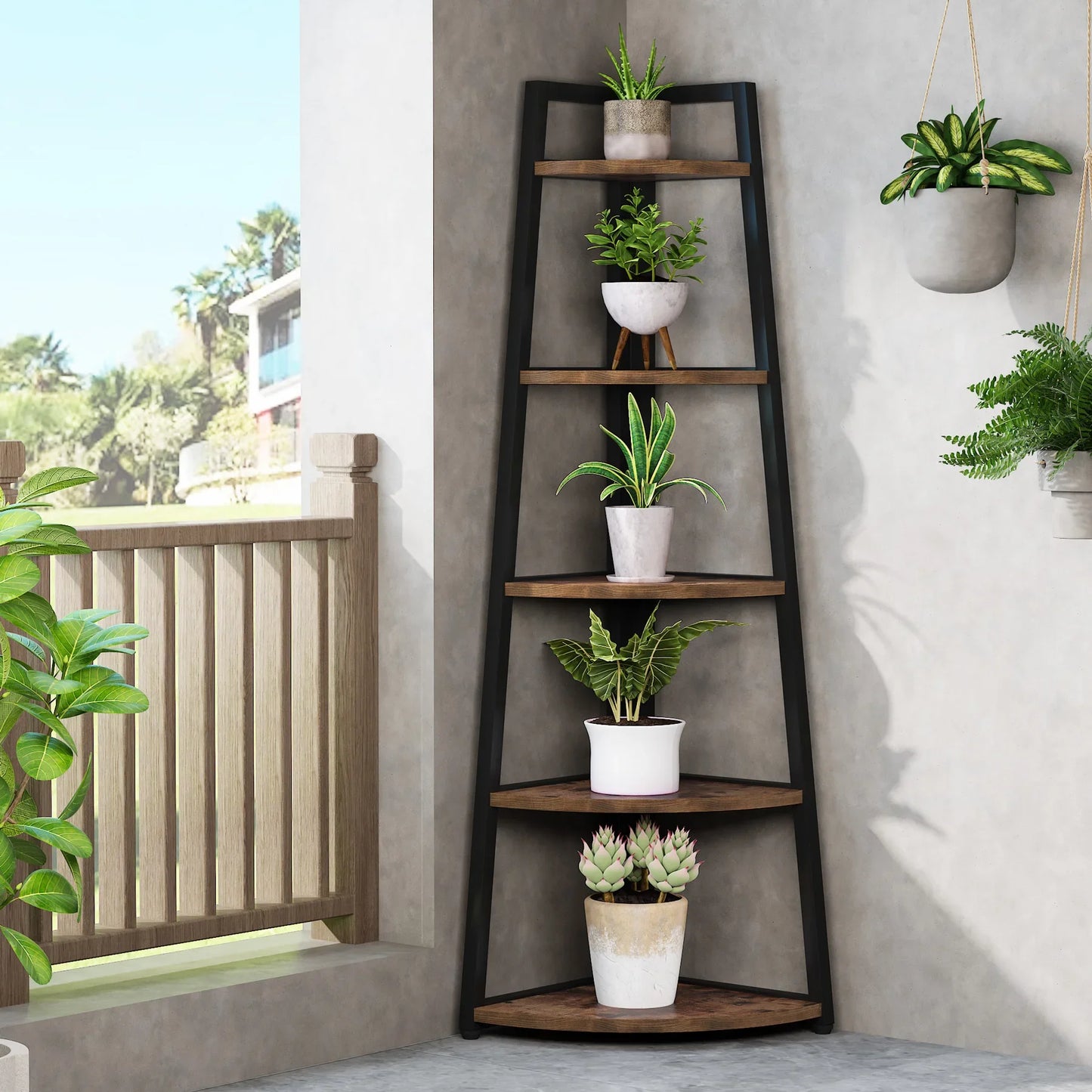 Tribesigns Corner Bookcase Wood Bookshelf 5 Tier Storage