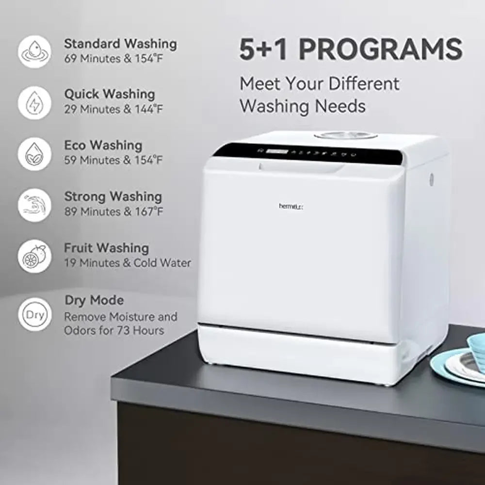 XMSJ Countertop Portable Dishwasher 5 Programs High Temp
