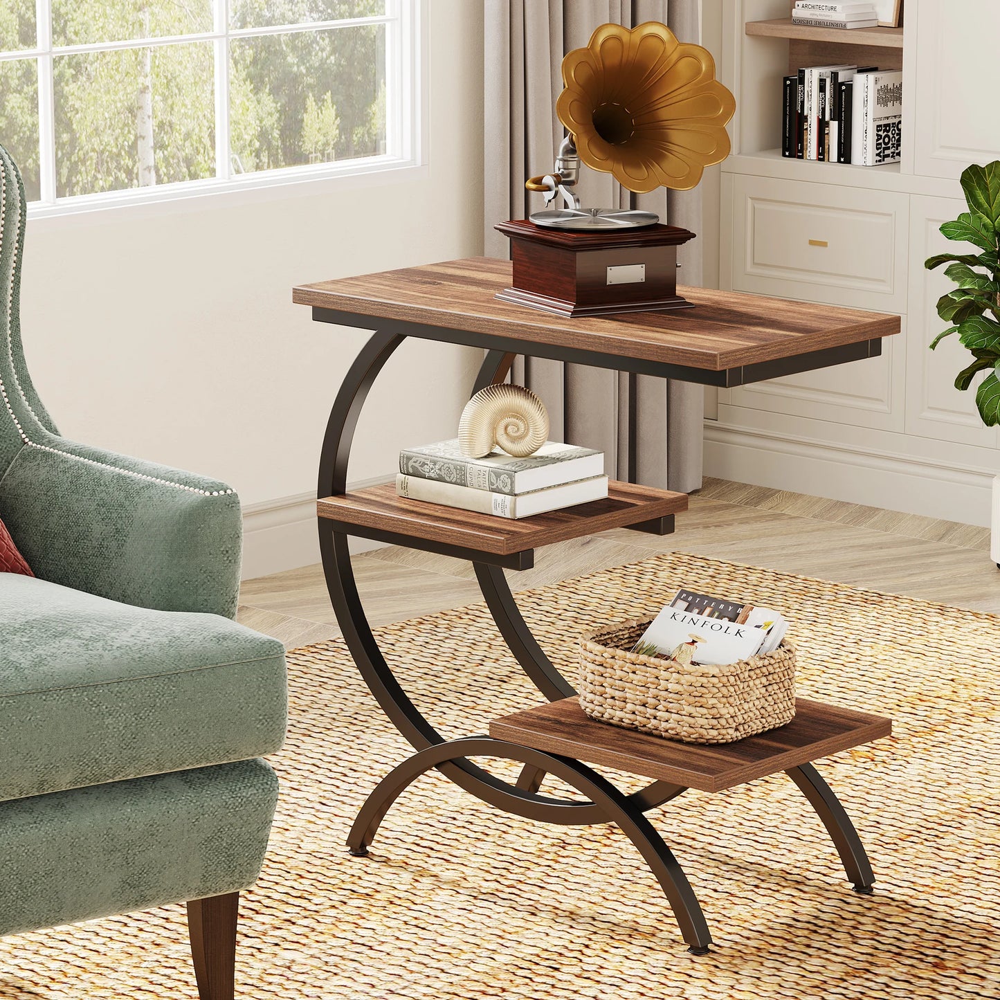 Tribesigns C Shaped End Table Industrial 3 Tier Storage