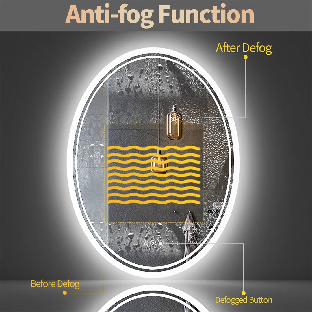 LUVODI Luxury Oval LED Bathroom Mirror Backlit Demister