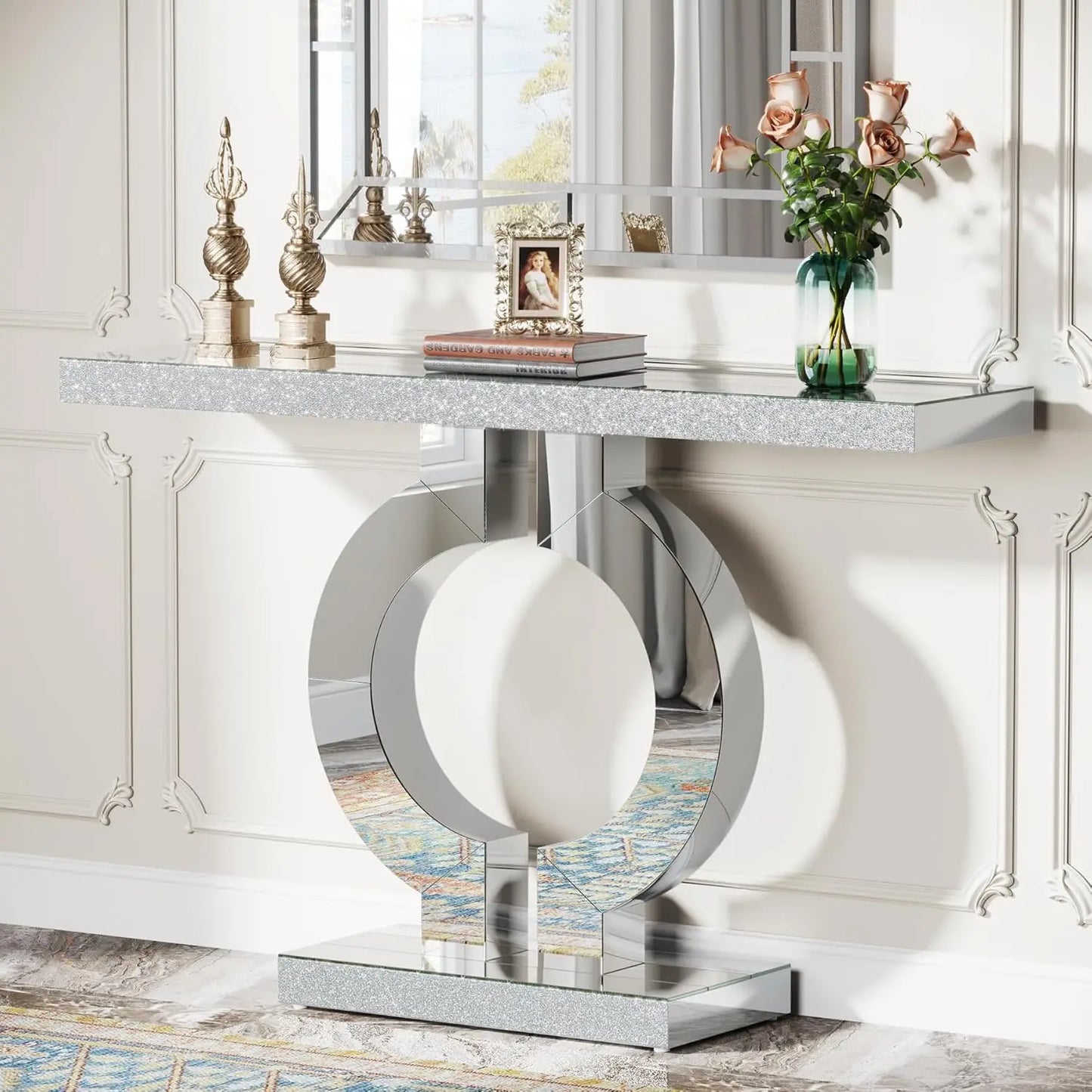 Tribesigns Mirrored Console Table Modern Entryway With Thickened Mirror Finish