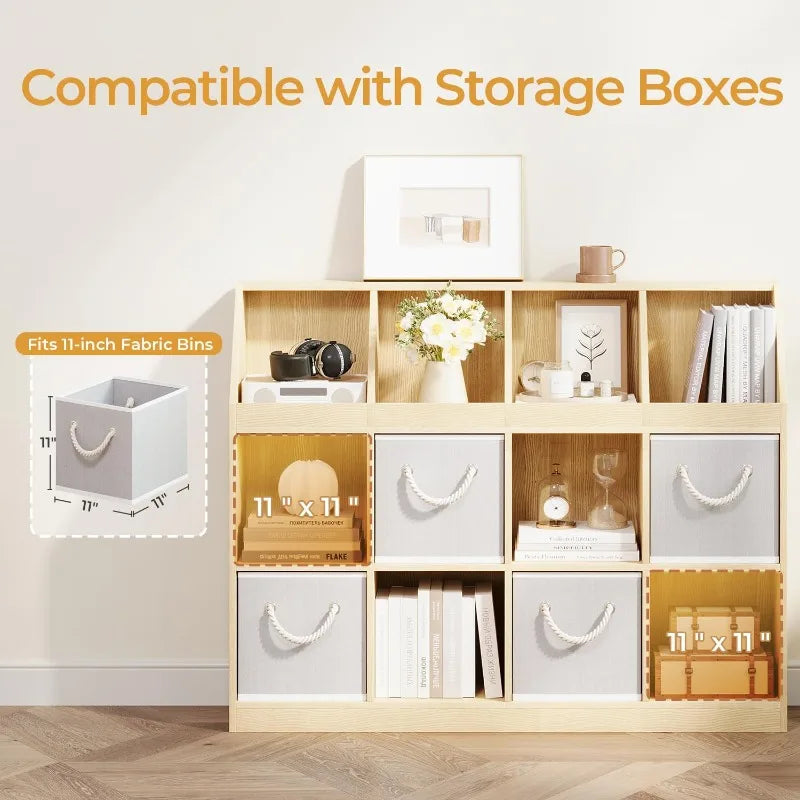 .12-Cube Wooden Storage Bookcase - 11-Inch Open Shelf Cabinet, Simple Modern Bookshelf Organizer for Home Office, Living Roo