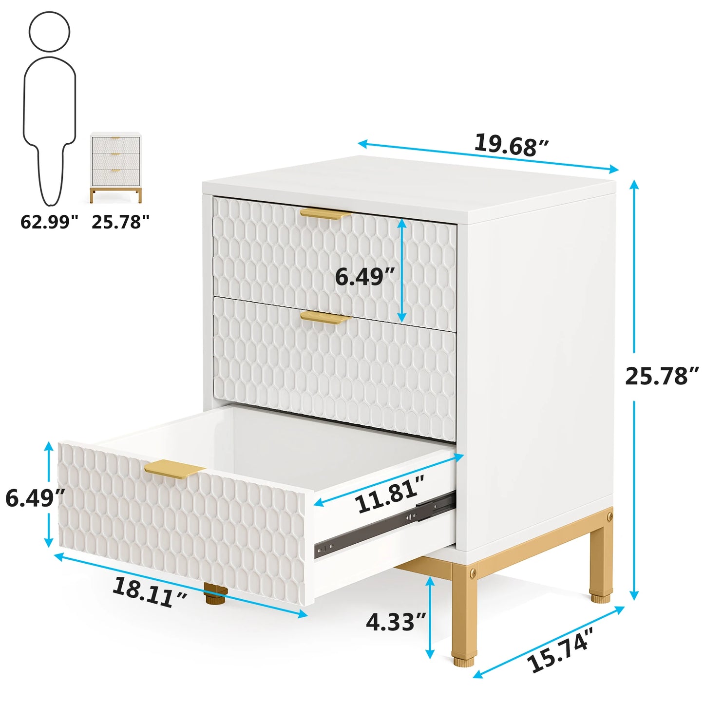 Tribesigns Modern Nightstand With 3 Drawers Bedside Table
