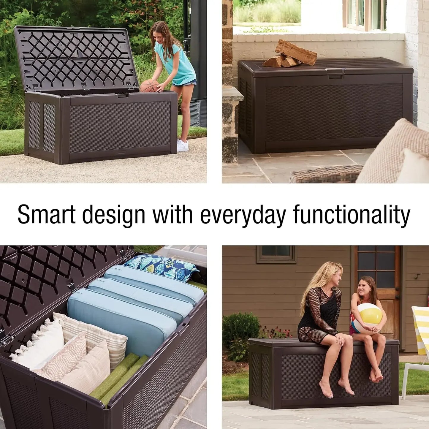 Extra Large Resin Outdoor Storage Deck Box (134 Gal), Weather Resistant, Brown, Deck Organization for Home/Backyard