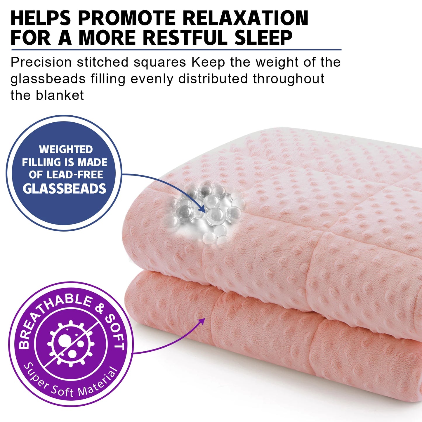 Pink Breathable Soft Minky Weighted Throw Blanket for All Season Single Double Couple Weighted Haveay Blanket with Glass Beads