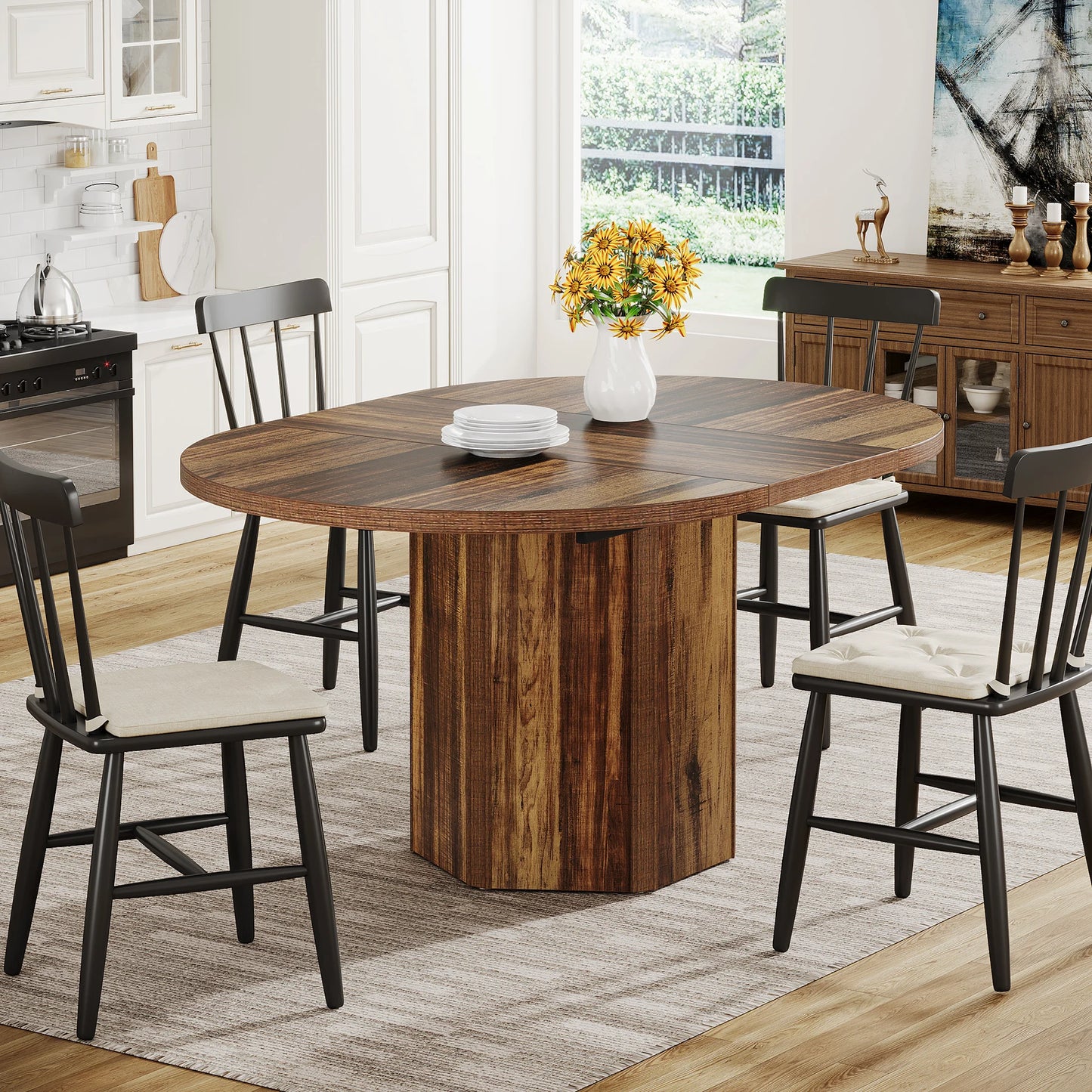 Tribesigns Oval Dining Table Wood Kitchen Rustic Furniture