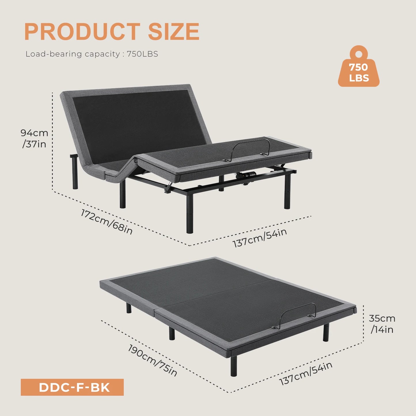 JHK Electric Adjustable Bed Frame With Wireless Remote