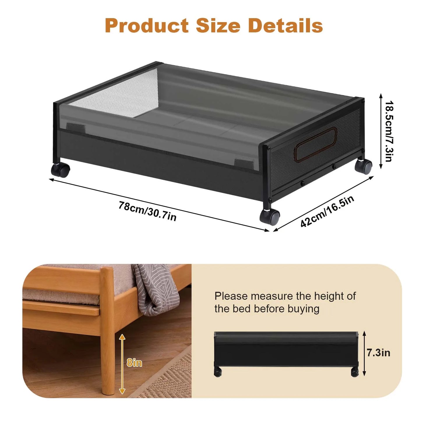 2-Pack Under Bed Storage Basket with Wheels Lids, Foldable Steel Frame Underbed Storage Bin Containers For Bedroom Dressing Room
