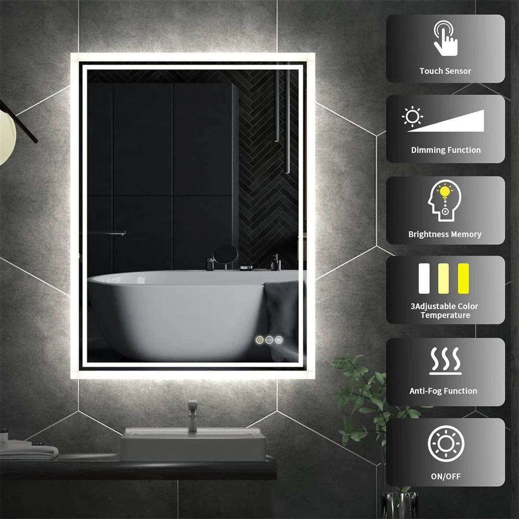 Borwart LED Bathroom Mirror Dimmable Backlit Fogless IP65
