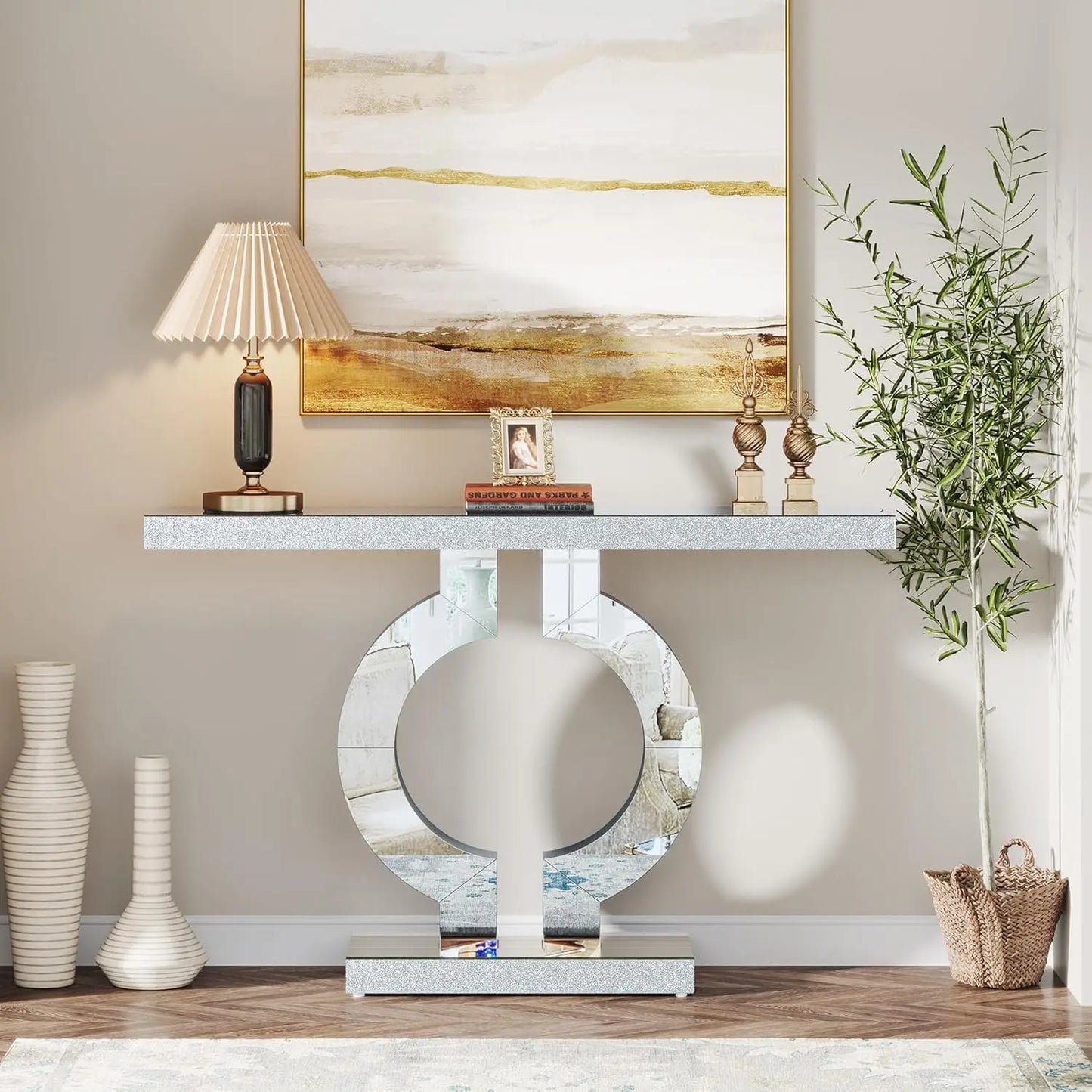 Tribesigns Mirrored Console Table Modern Entryway With Thickened Mirror Finish