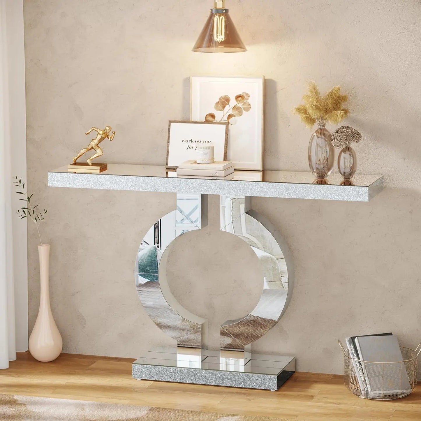 Tribesigns Mirrored Console Table Modern Entryway With Thickened Mirror Finish