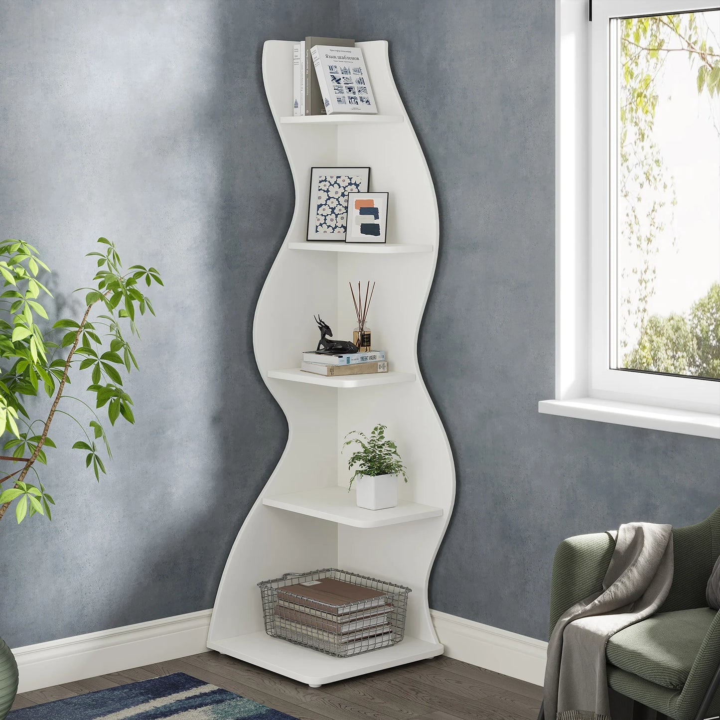 Tribesigns 5 Tier Corner Shelf Wall Bookshelf Plant Stand