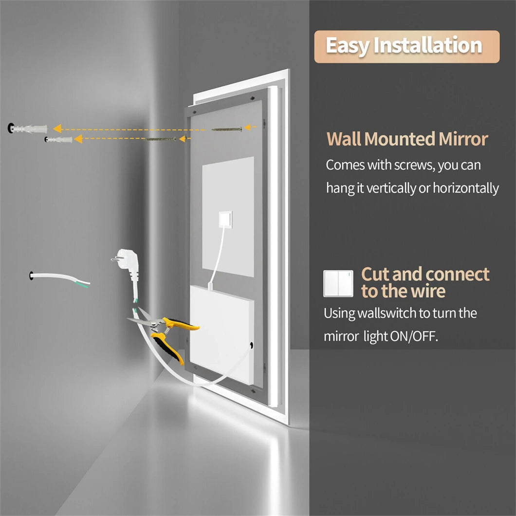 Borwart LED Bathroom Mirror Dimmable Backlit Fogless IP65