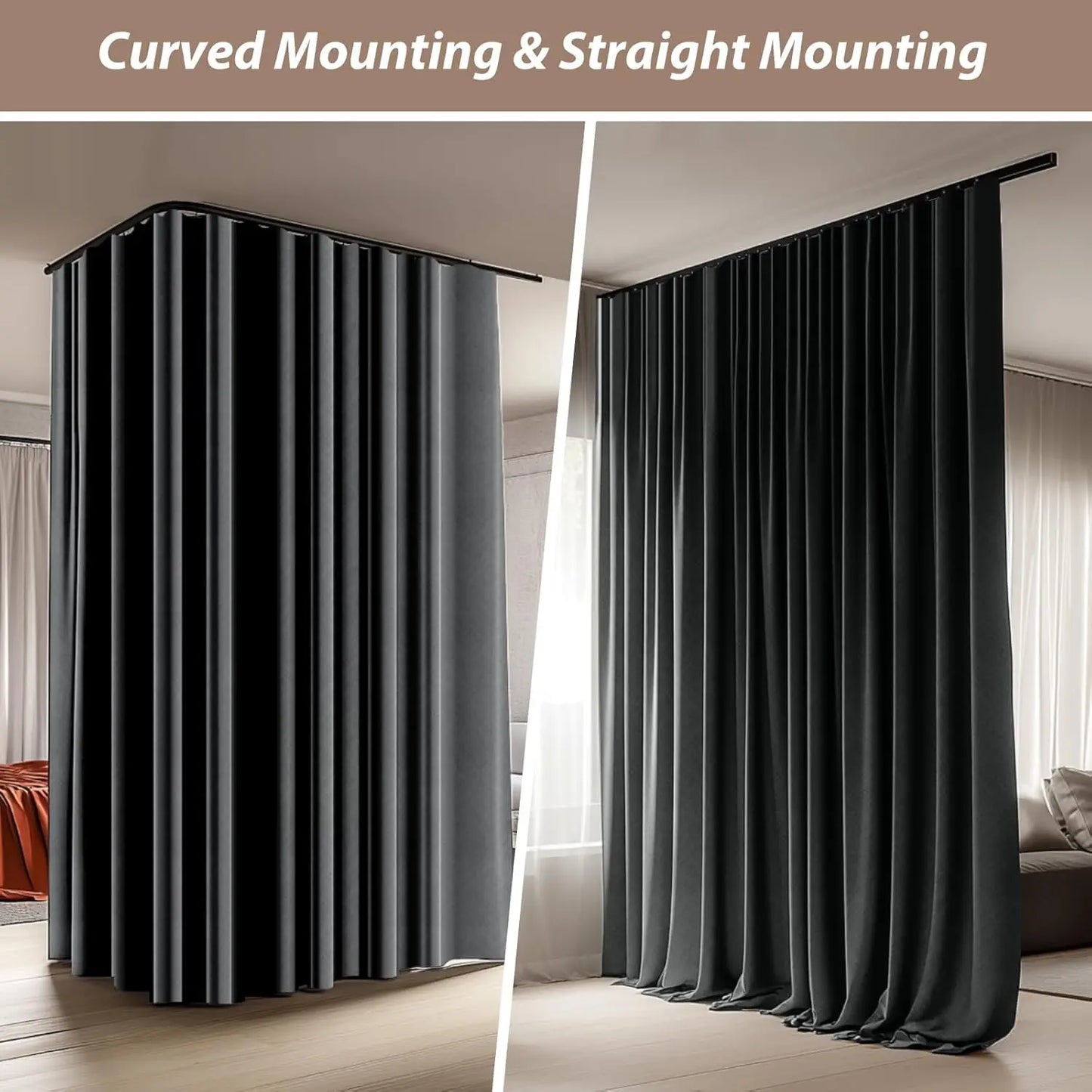 Room Divider Curtains with Ceiling Curtain Track Set Window Curtain for Bedroom,Living Room Total Blackout Thermal Insulated